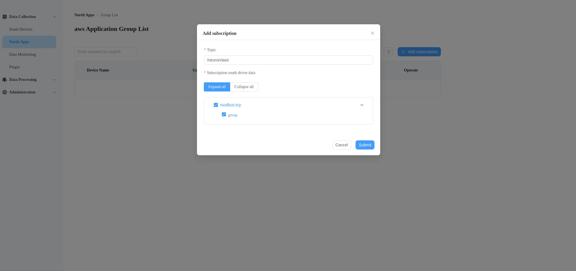 aws node subscribe to modbus node