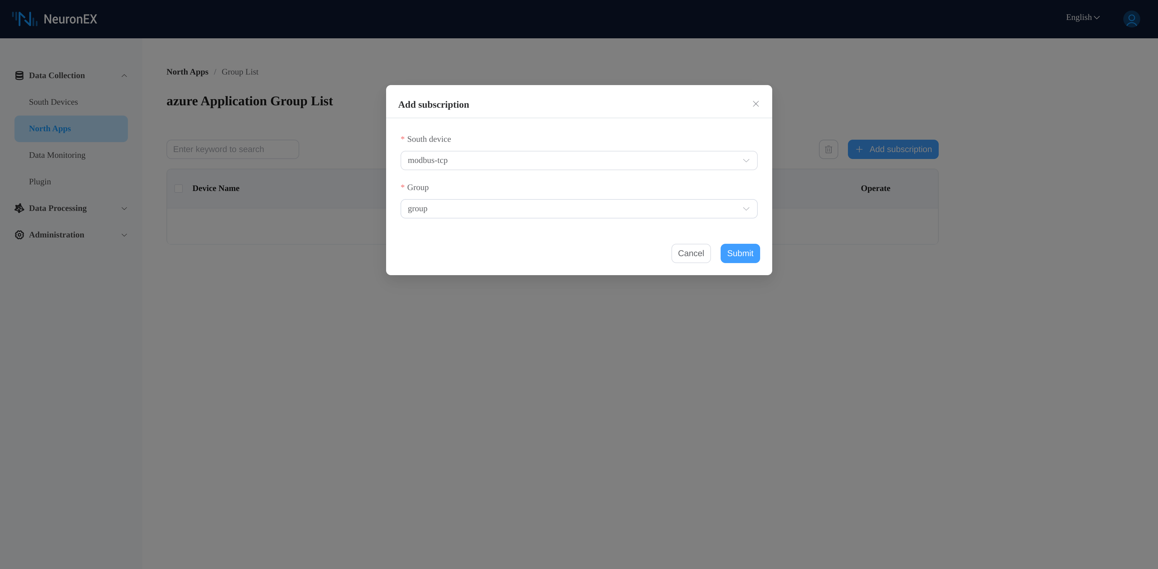 azure node subscribe to modbus node