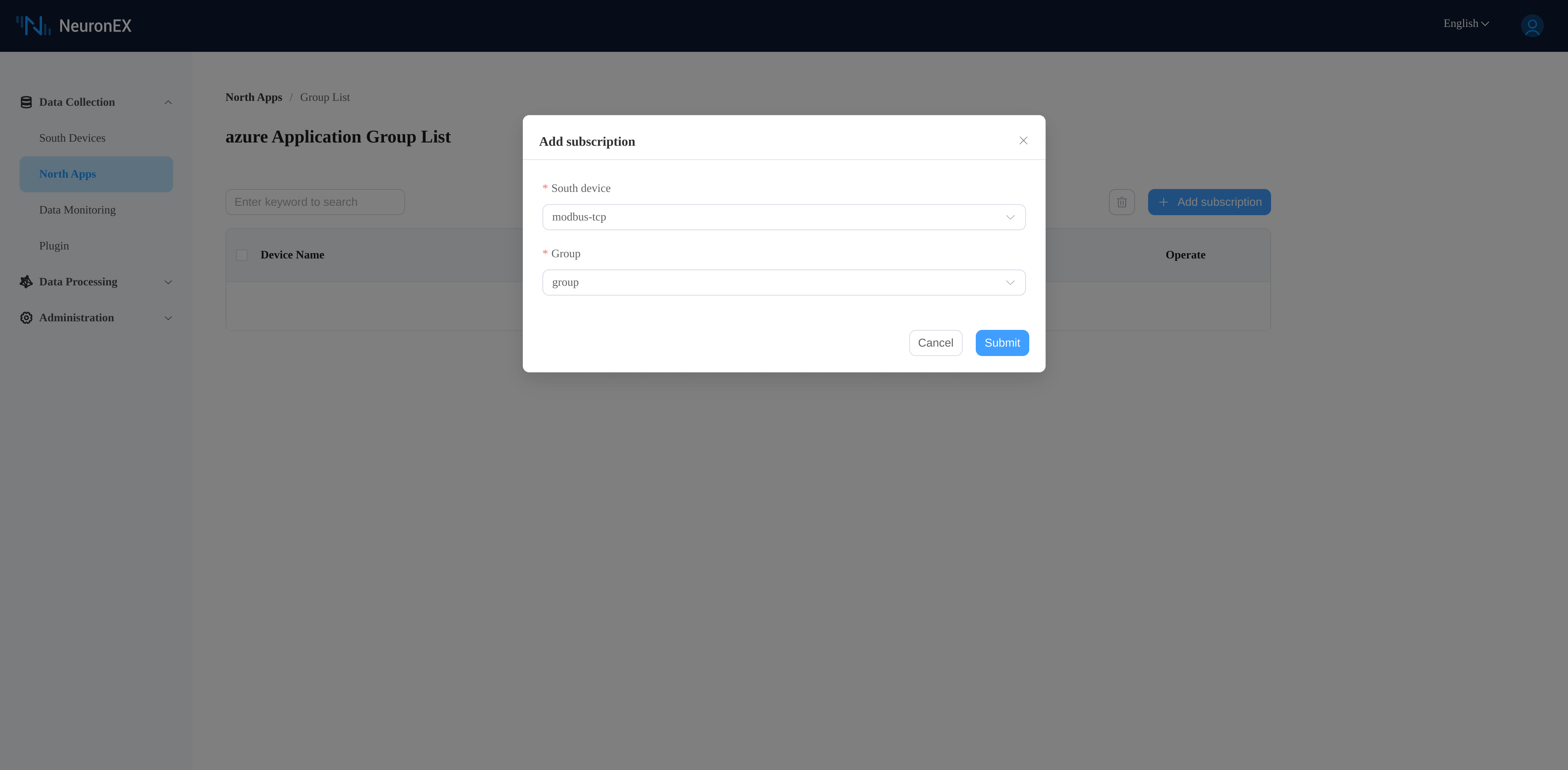 azure node subscribe to modbus node