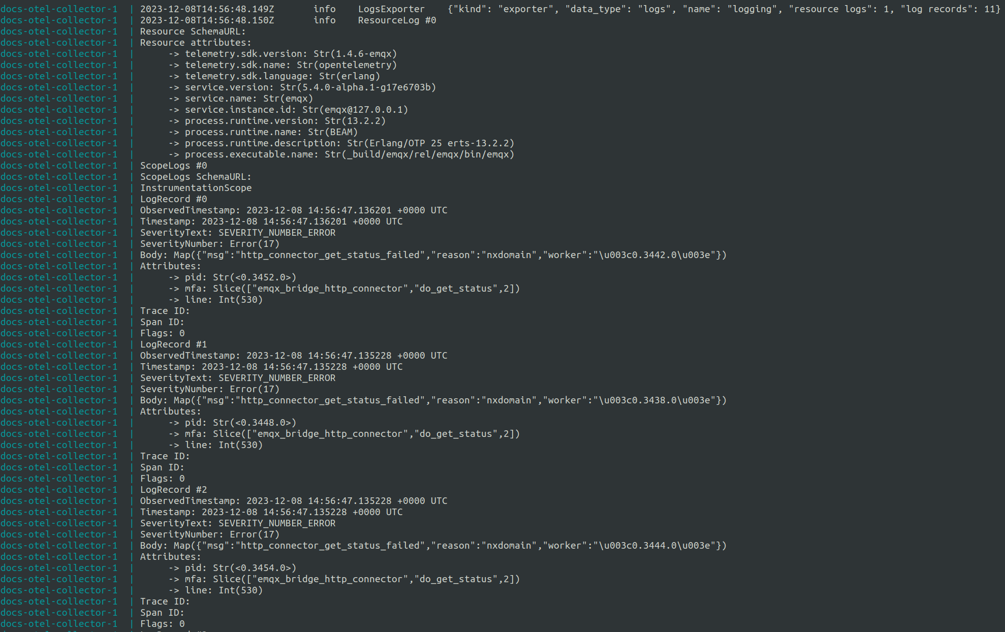 Otel-collector-logs-debug-output