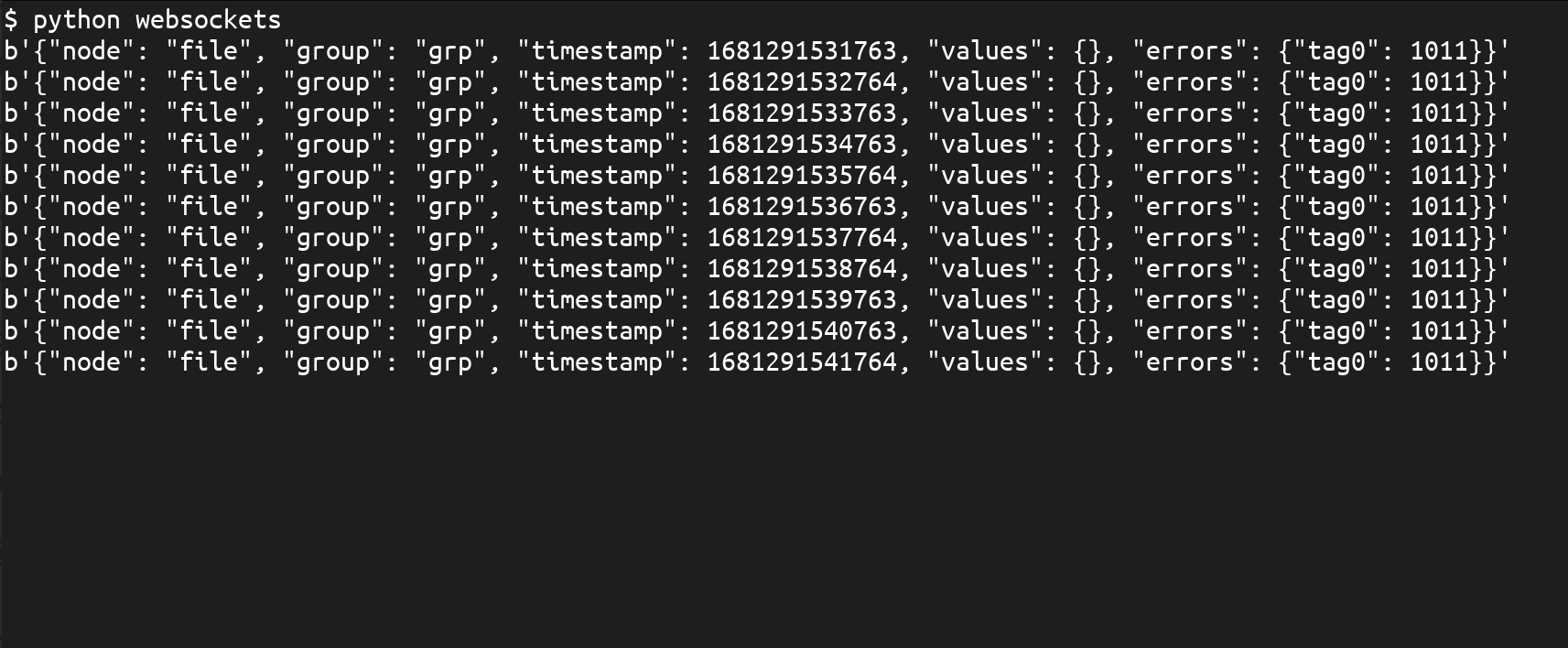 WebSocket server output