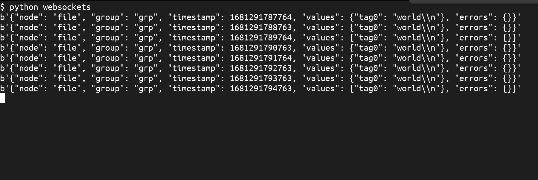 WebSocket server output