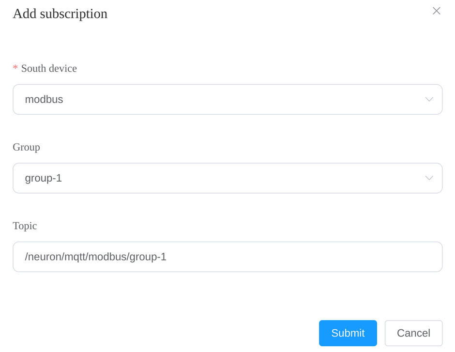 Neuron version 2.4.0 MQTT subscribe interface