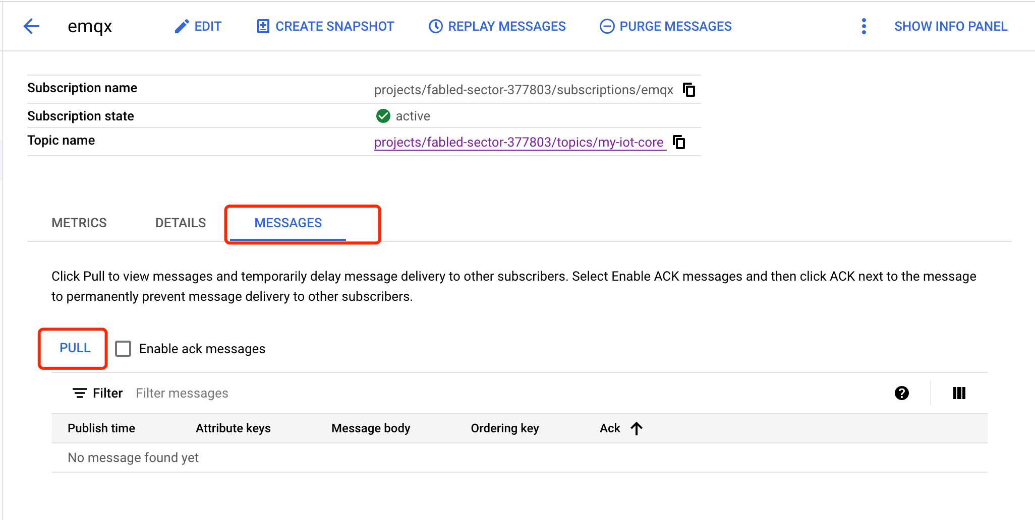 サブスクリプションIDのメッセージプル
