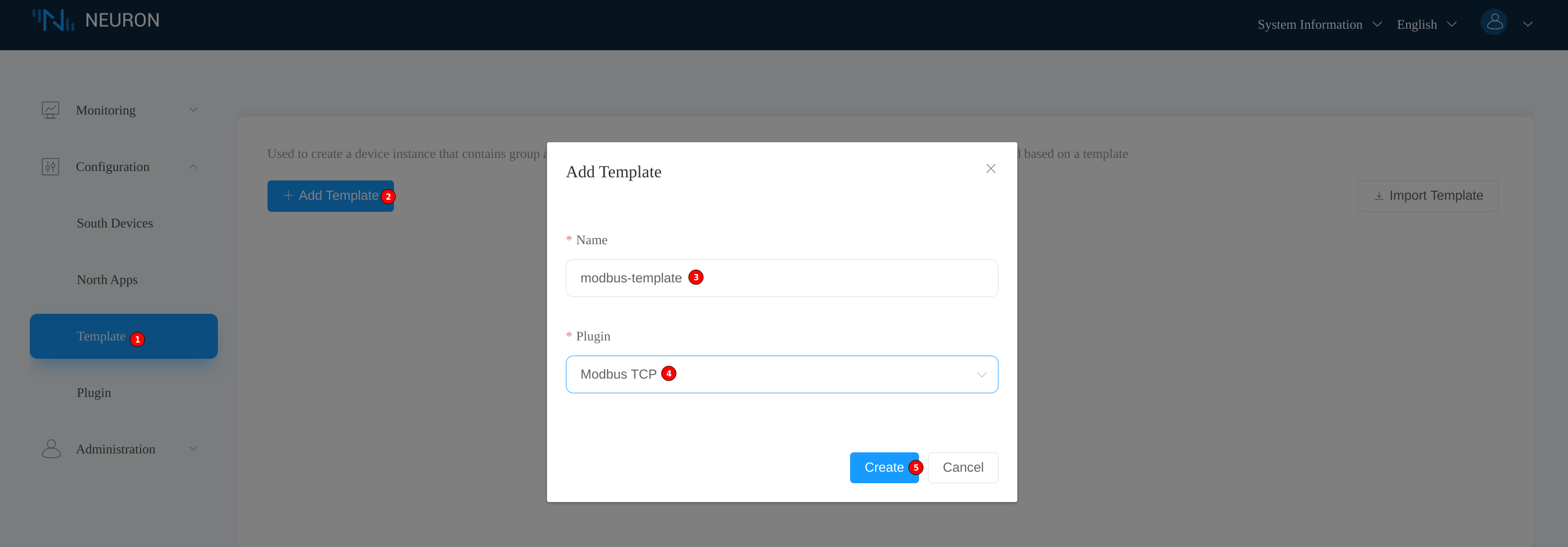 Add template dialog