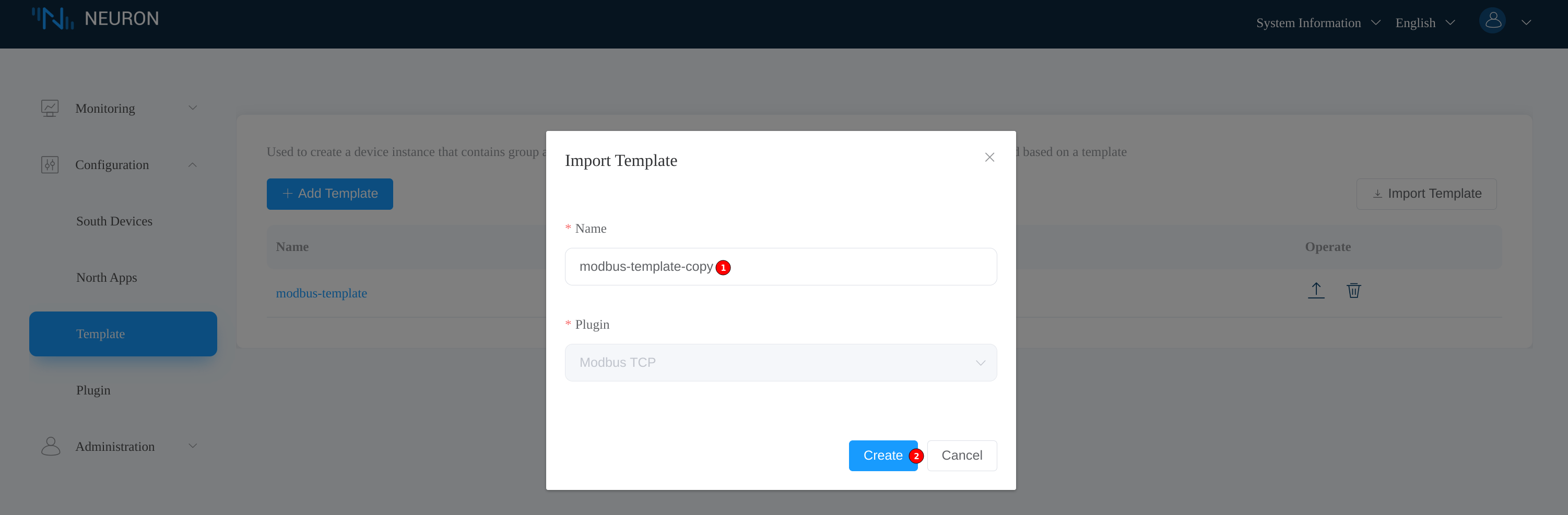 Template import