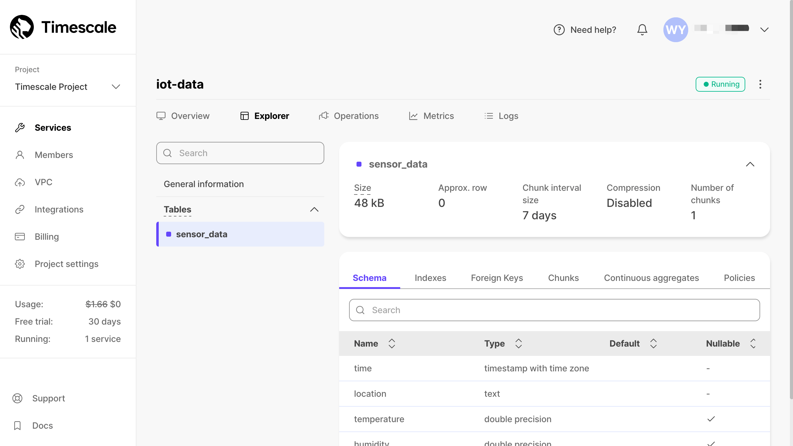 Timescale Explorer table