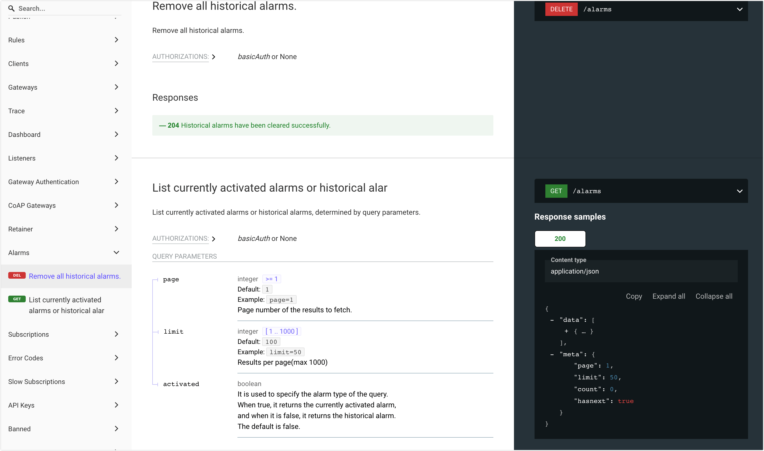 APIでのアラーム表示